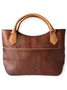 Vintage ETRO Paisley Small Tote Bag | Leather Trim